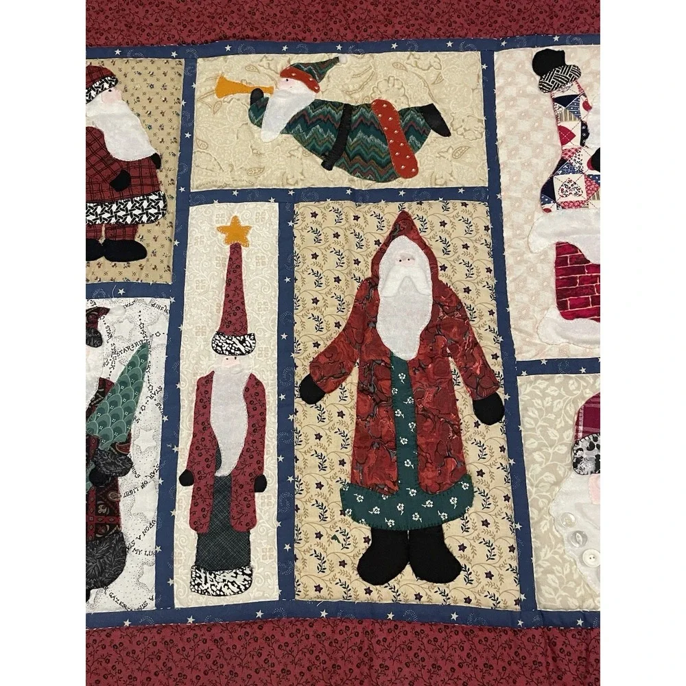 Vtg. Handmade Christmas Wall Hanging Applique Quilted Santa Claus 24.5